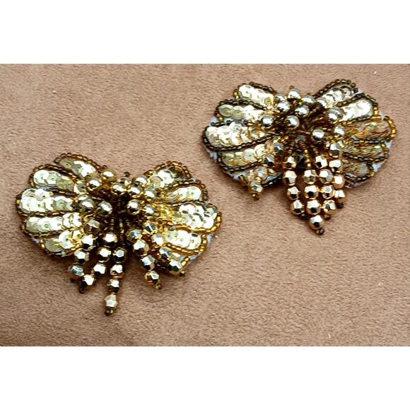 Vintage Gold Tone Sequins Beaded SHOE CLIP Pair of 2 pcs - Picture 1 of 2